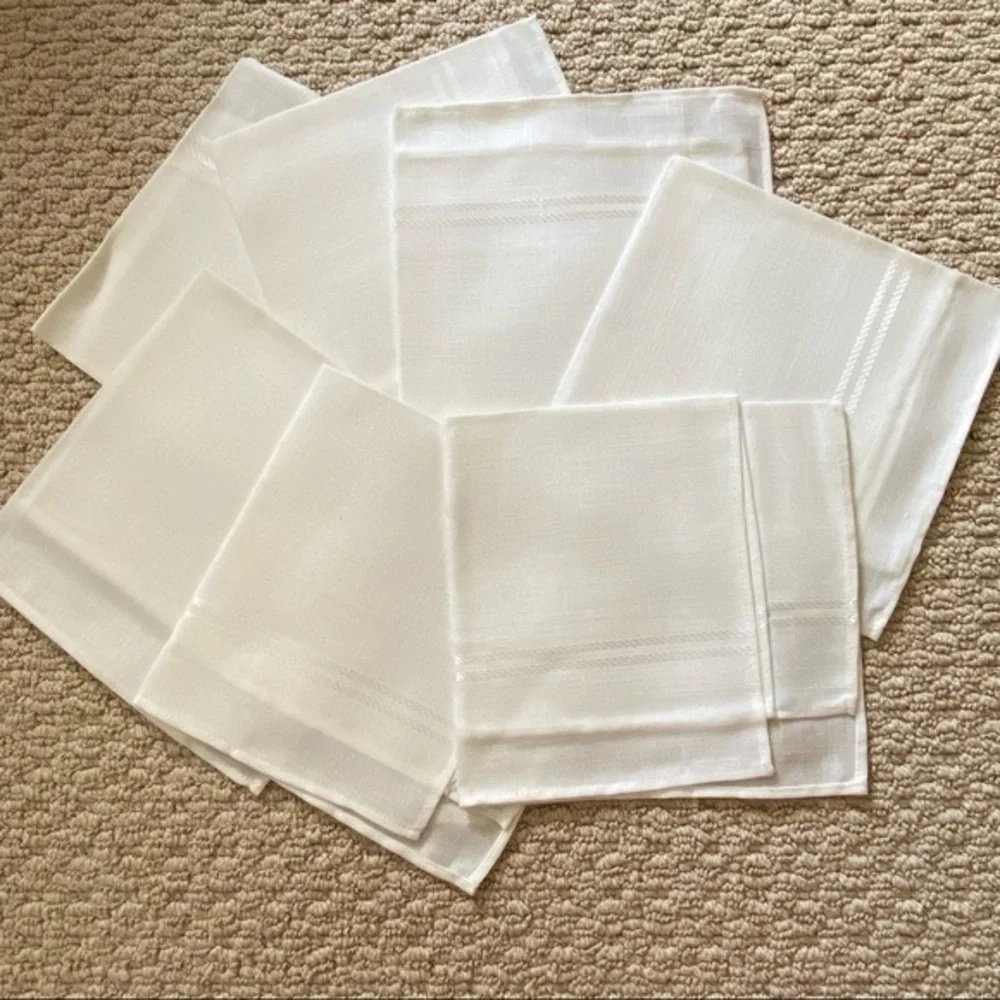 Vintage Off White Cream Stripe Formal Large Dinner Napkins Set of 7 NWOT
